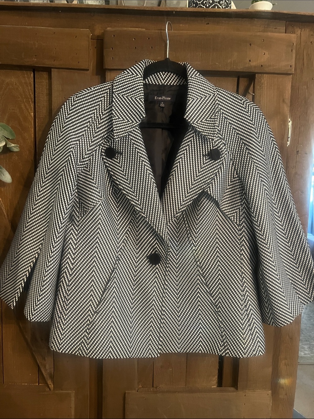 Evan Picone Black and White Herringbone Blazer Jacket